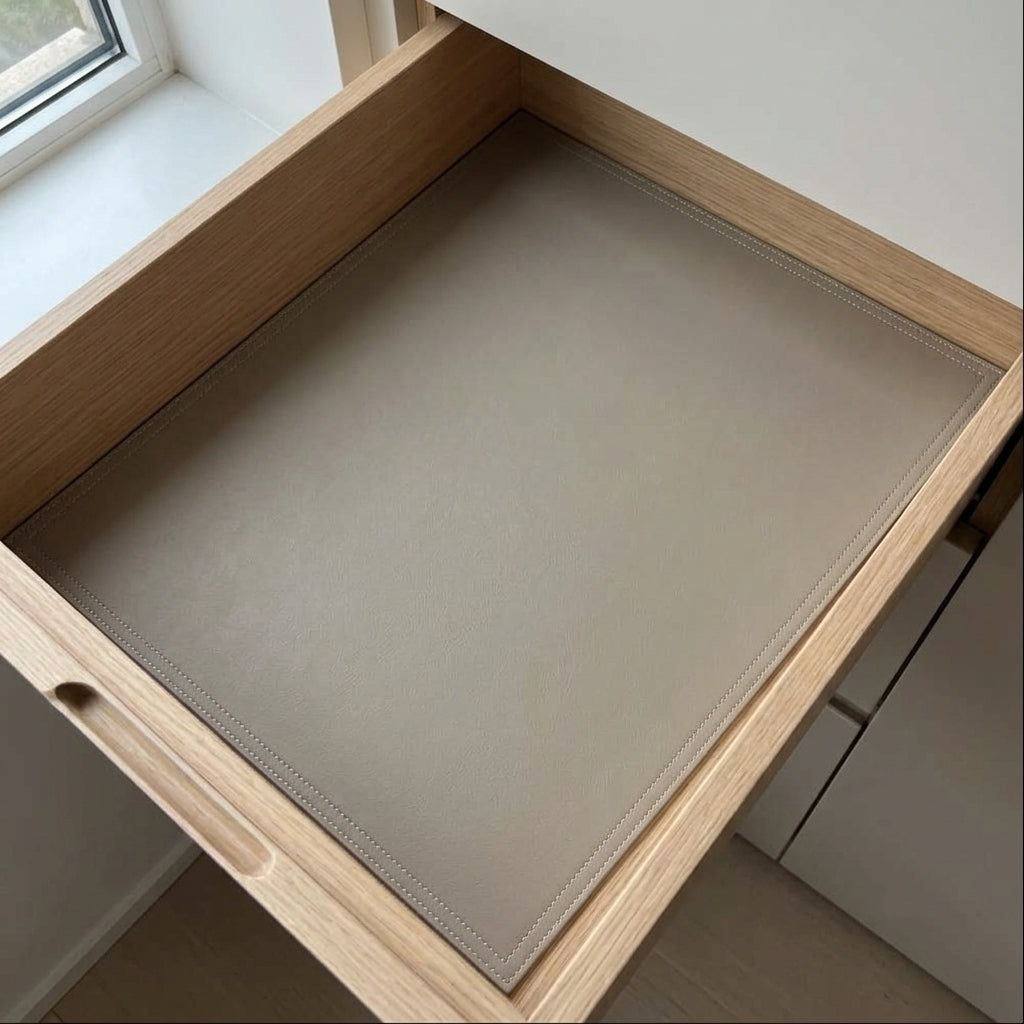 Custom Faux Leather Drawer Liner – Made-to-Measure Stitched Insert