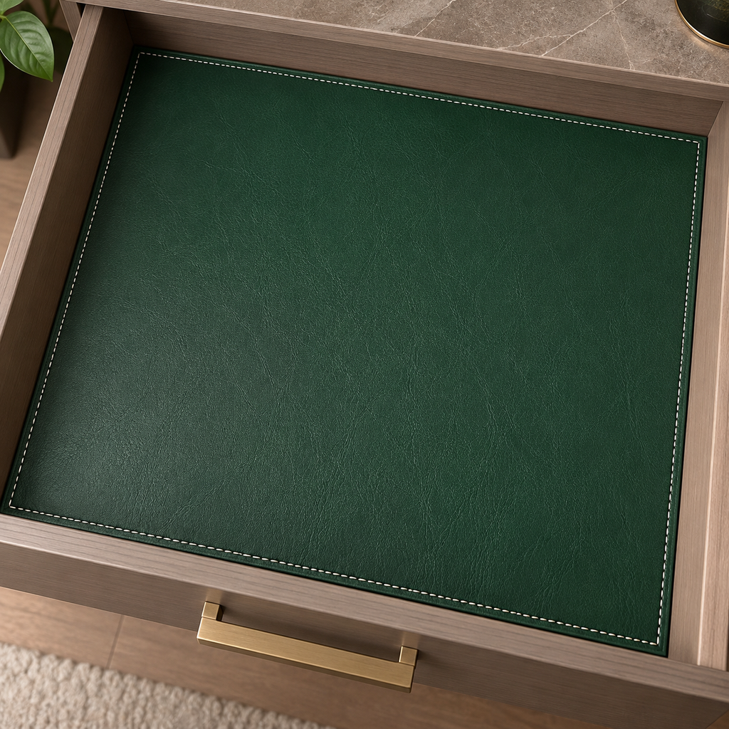 Custom Faux Leather Drawer Liner – Made-to-Measure Stitched Insert