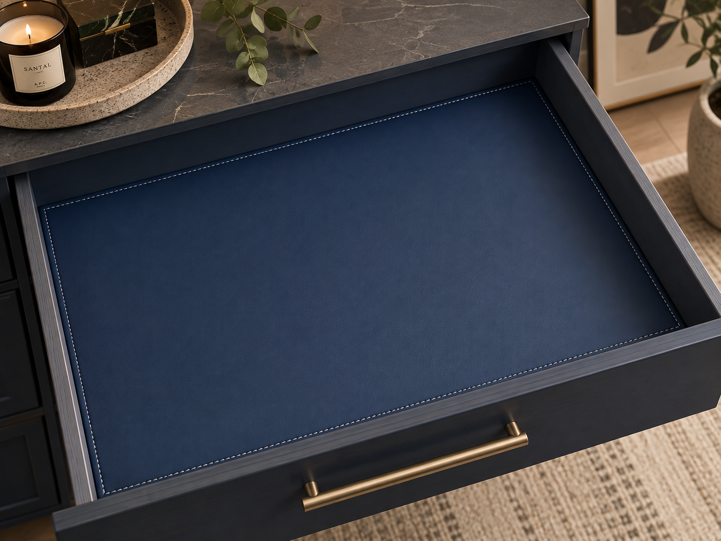 Custom Faux Leather Drawer Liner – Made-to-Measure Stitched Insert