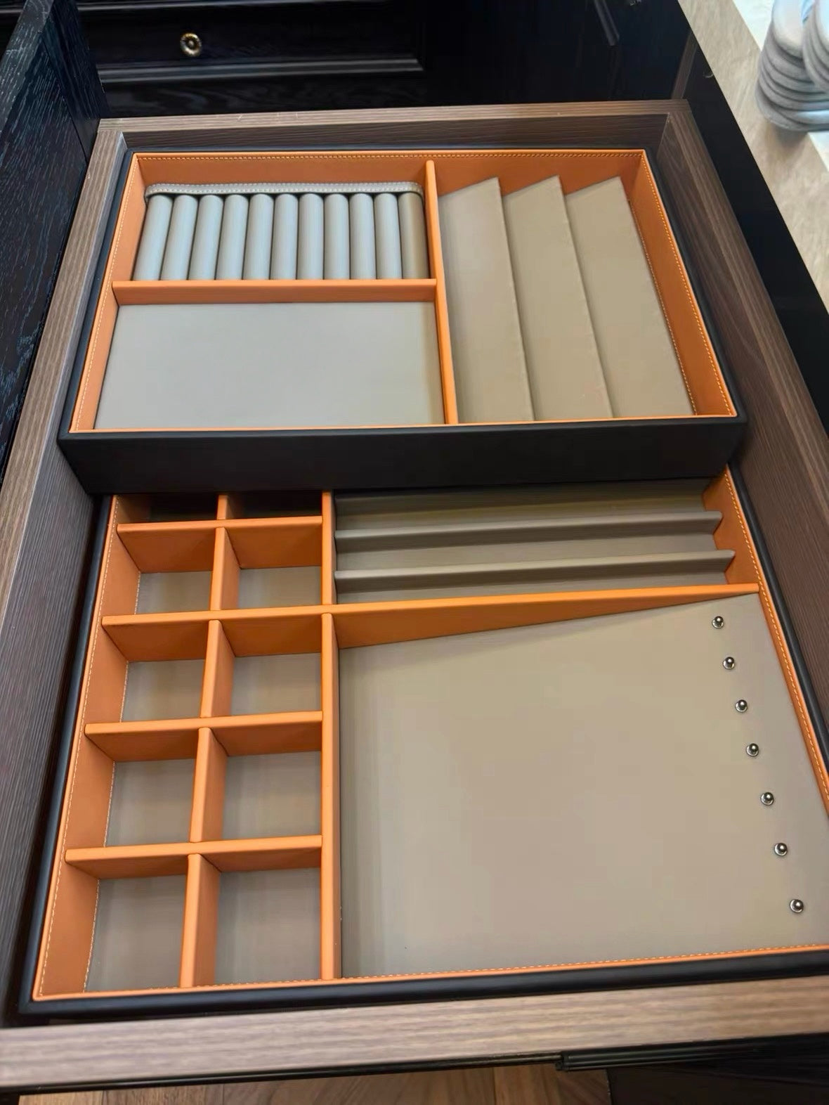 Stackable Custom Drawer Inserts | Leather or Velvet Trays