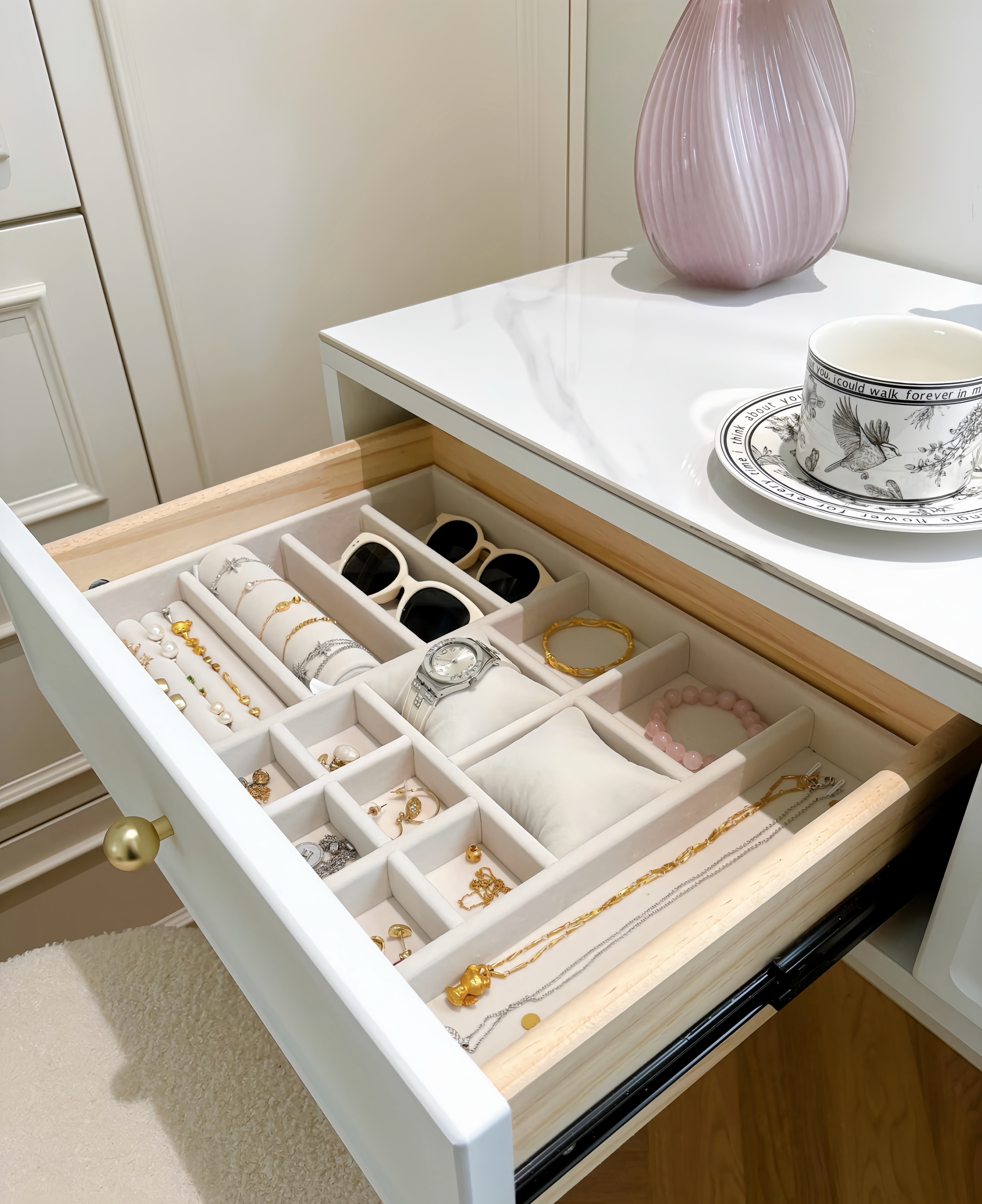 Custom Jewelry Drawer Insert | Velvet or Leather Organizer