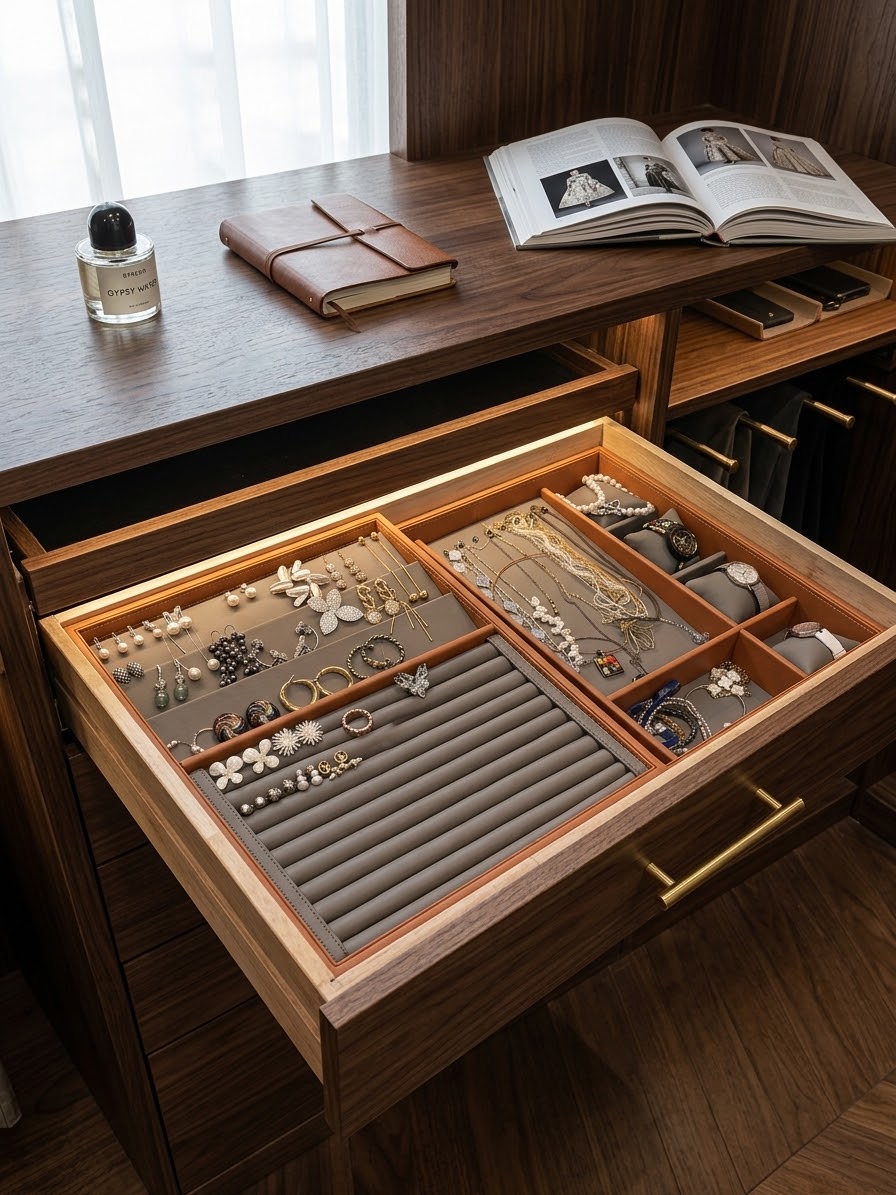 Custom Drawer Inserts | Stackable 2-Tier with Sliding Upper Tray For Jewelry