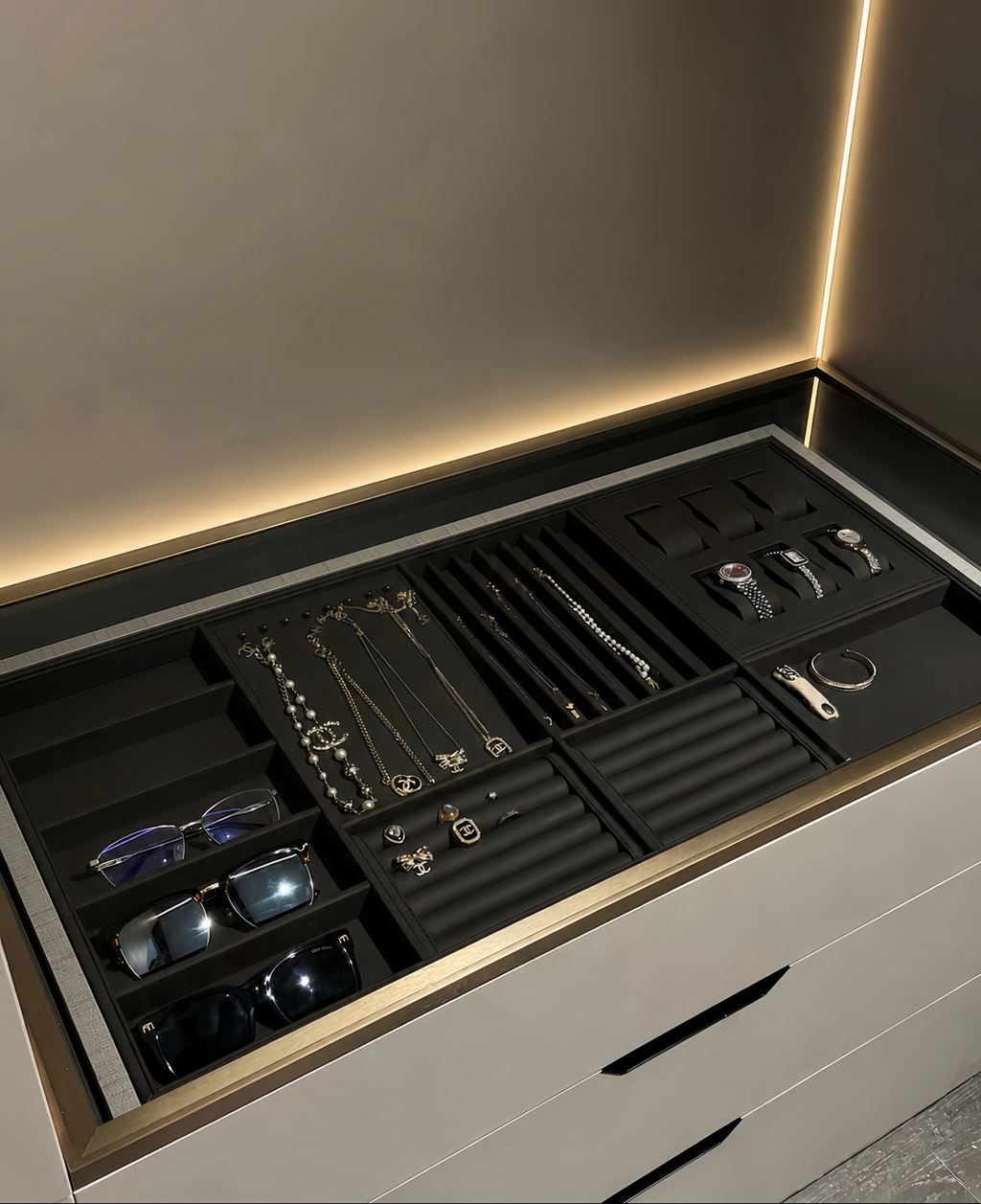 Custom Jewelry Drawer Insert | Velvet or Leather Organizer