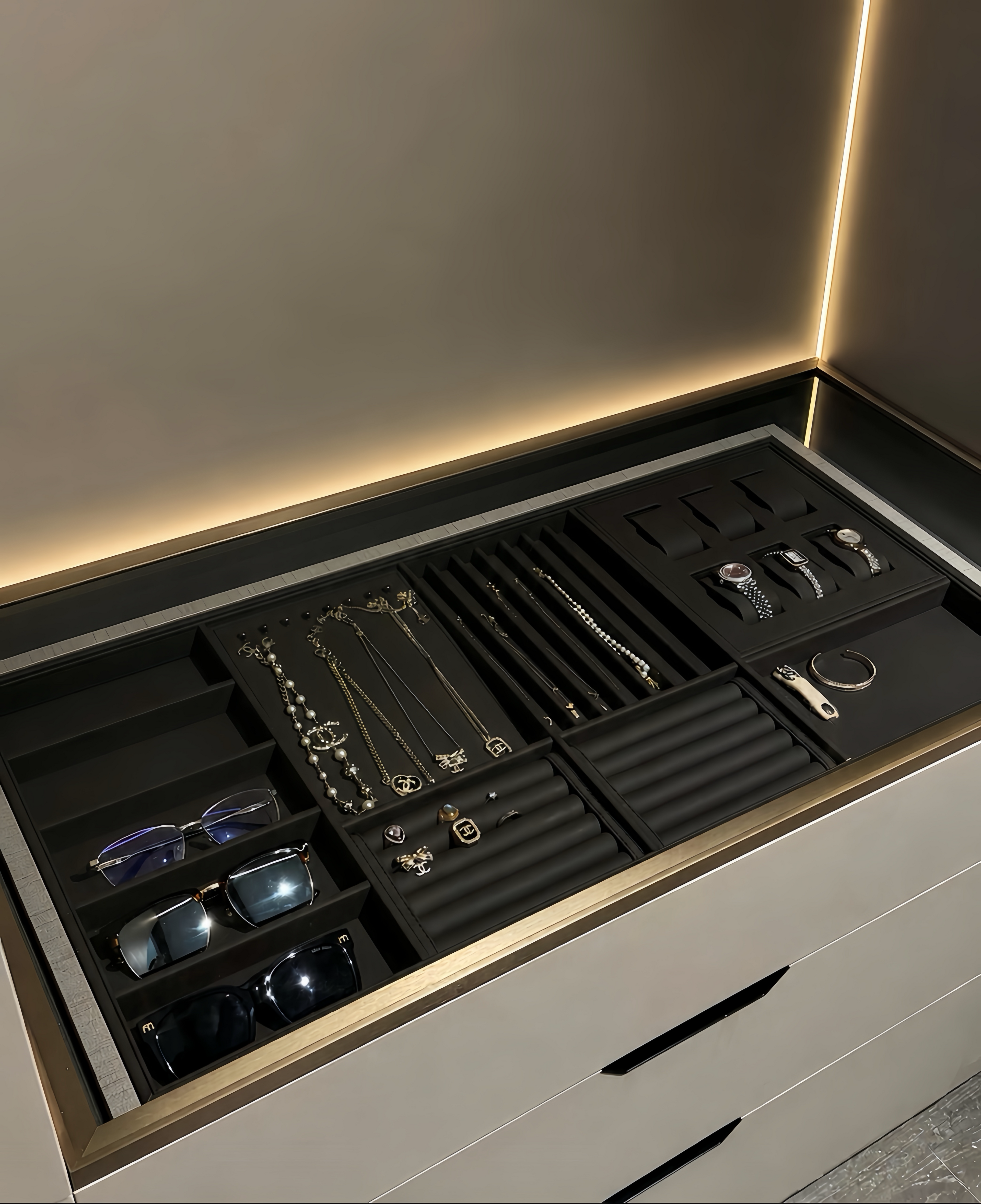 Custom Jewelry Drawer Insert | Velvet or Leather Organizer